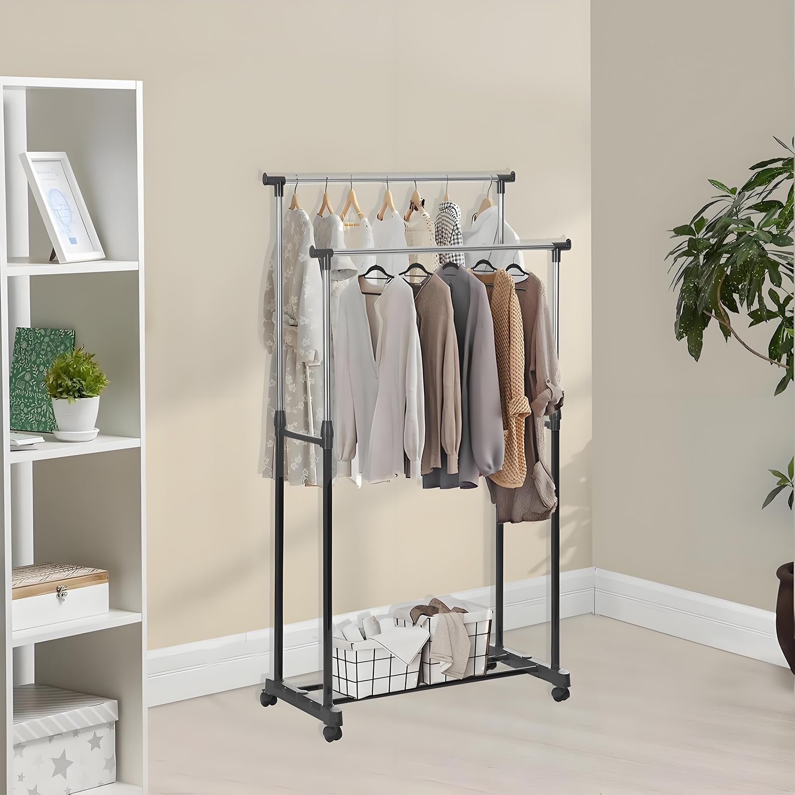 allright-gel-nder-kleiderst-nder-rollen-92-156cm-schwarz-schuhablage image 7