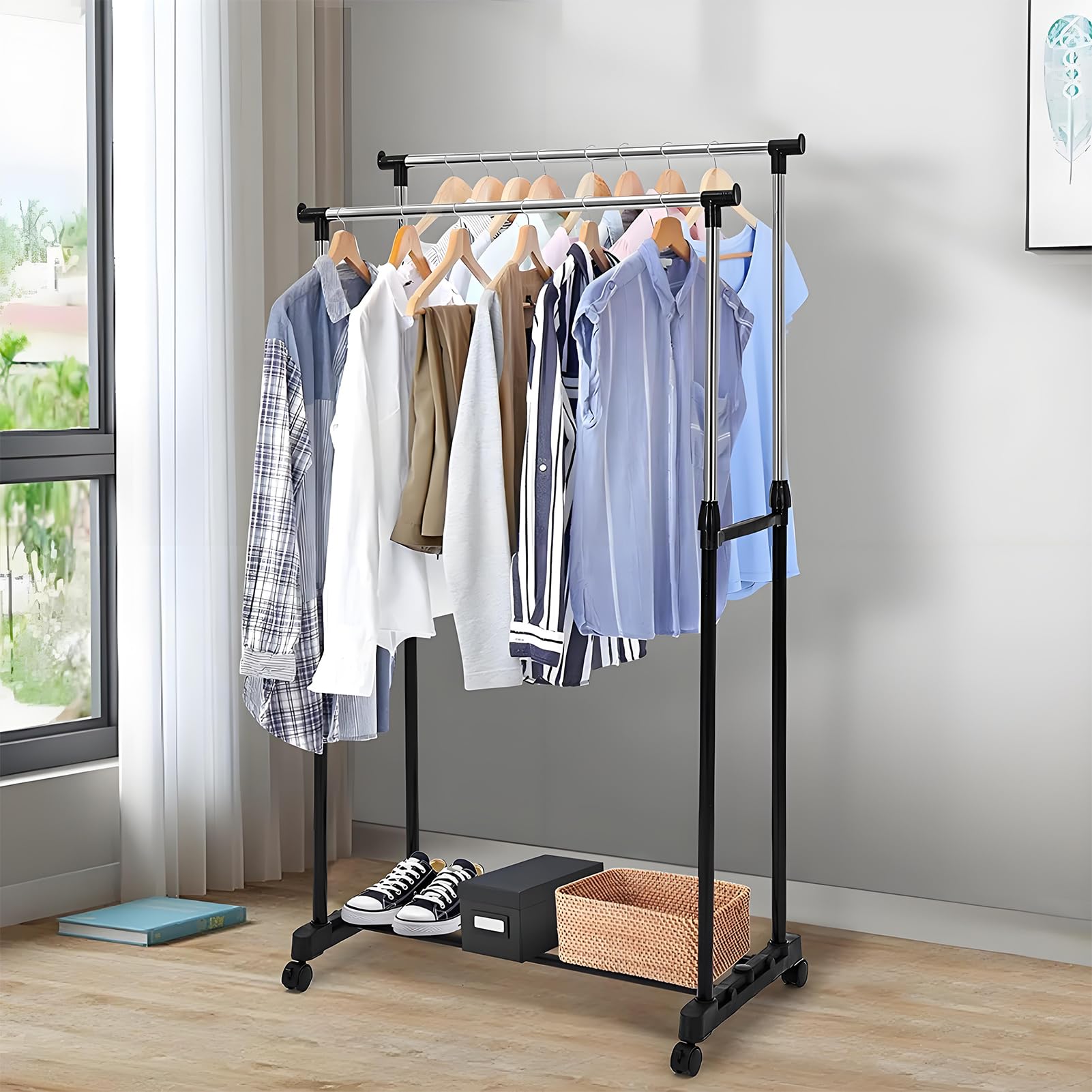 allright-gel-nder-kleiderst-nder-rollen-92-156cm-schwarz-schuhablage image 6